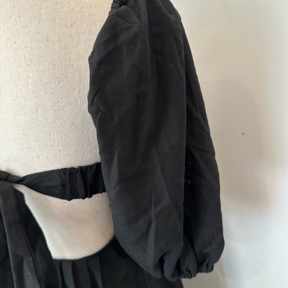 Zimmerman Mae  Cut Out Linen Puff Sleeve Mini Dress Black Scalloped NWOT SZ 6 - Picture 8 of 12